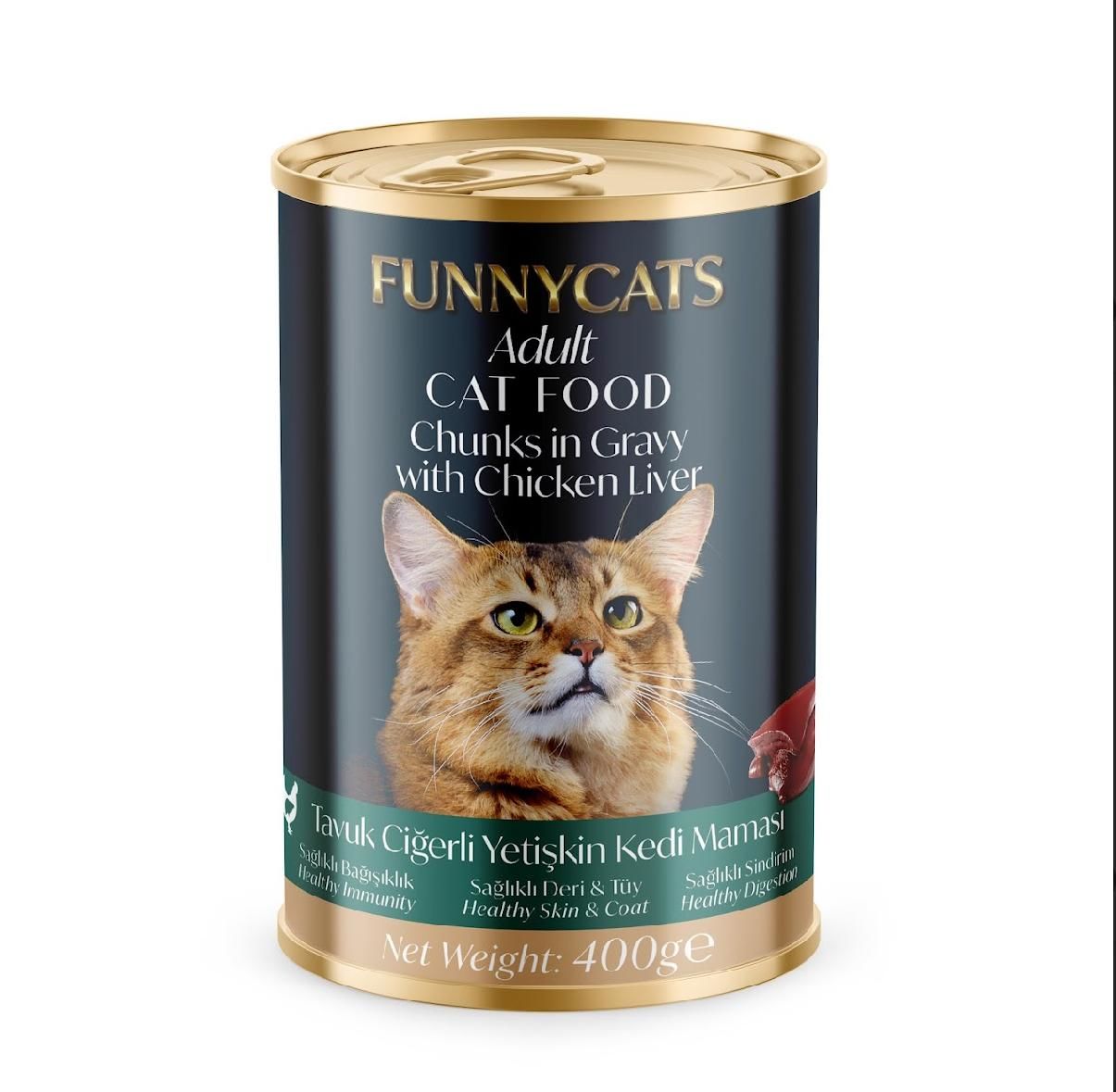 FUNNY CAT 12'Lİ  KEDİ KONSERVESİ 400 GR CİĞERLİ TAVUKLU