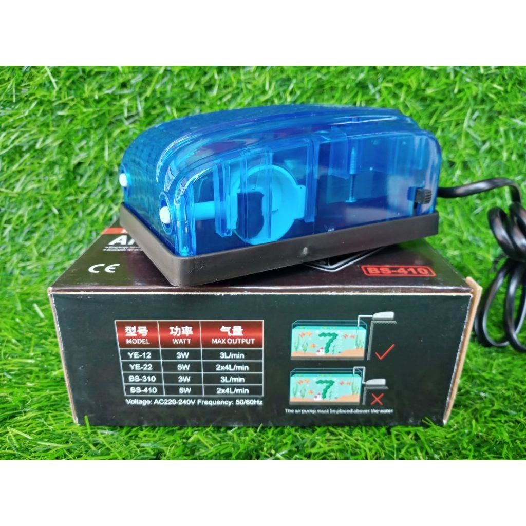 BS-410 ÇİFT ÇIKIŞLI AKVARYUM HAVA MOTORU MAVİ 5W 2X4L/MİN