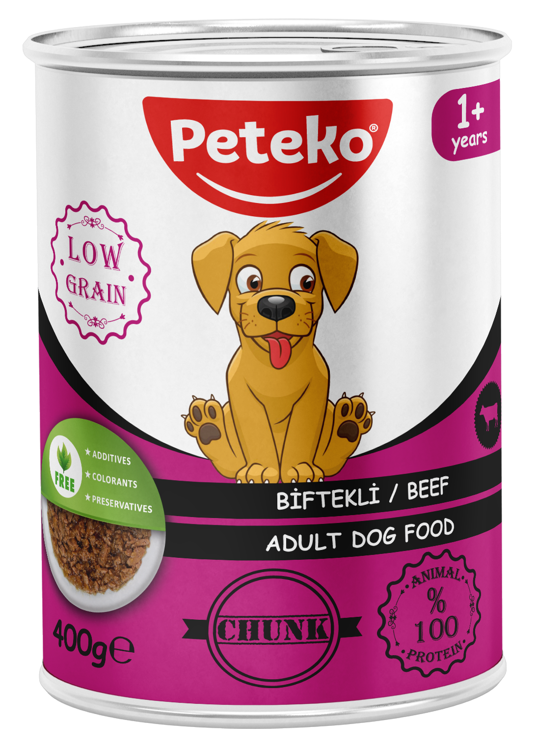 PETEKO 12'Lİ BİFTEKLİ KÖPEK KONSERVE 400 GR