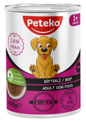 PETEKO 12'Lİ BİFTEKLİ KÖPEK KONSERVE 400 GR