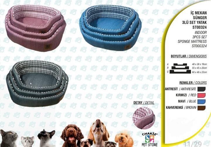 CHAKİ SÜNGER 3'LÜ SET LÜKS KEDİ KÖPEK YATAĞI