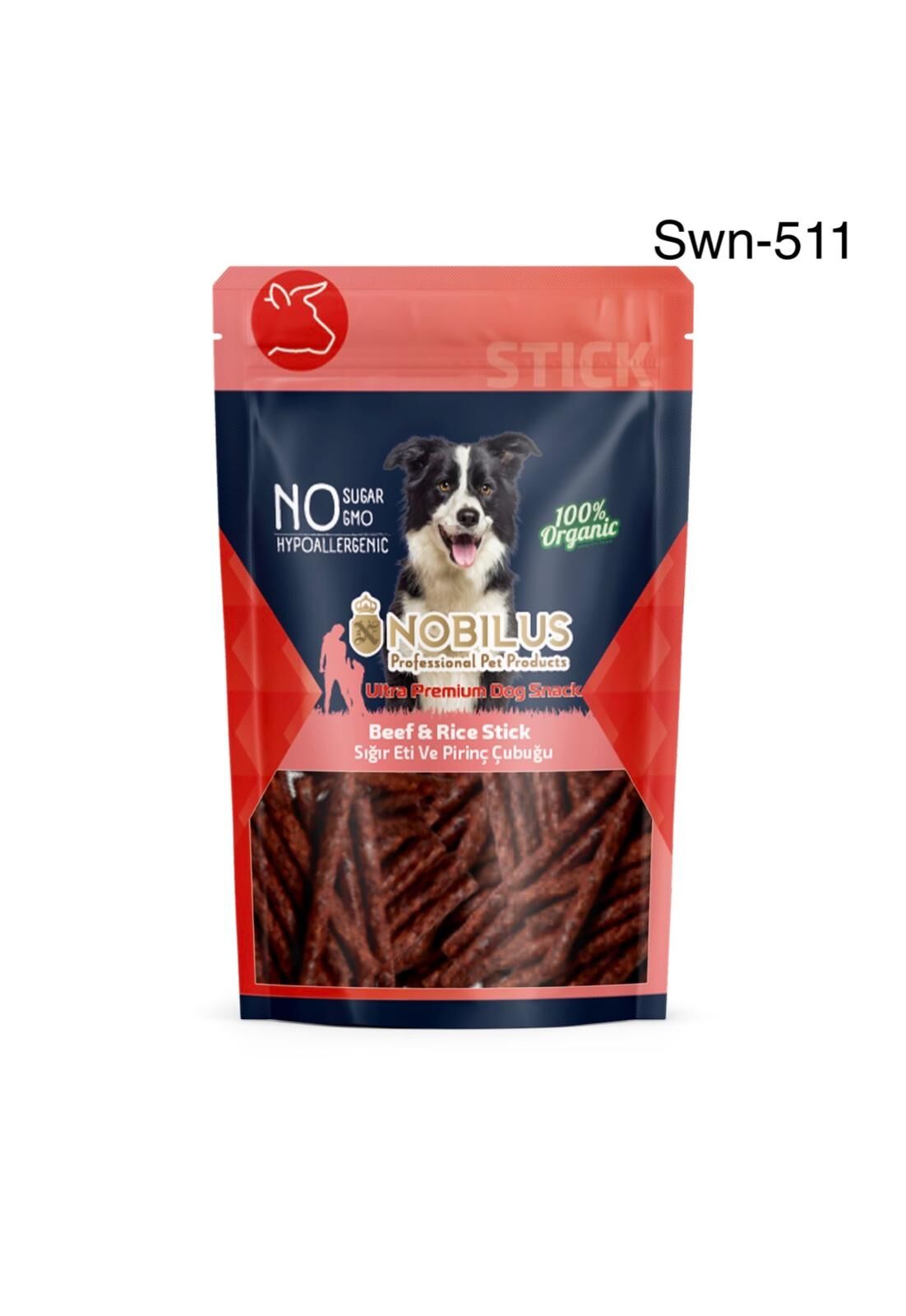 SWN-511 NOBİLUS DANA ETLİ VE PİRİNÇLİ ÇUBUK KÖPEK ÖDÜLÜ 80 GR