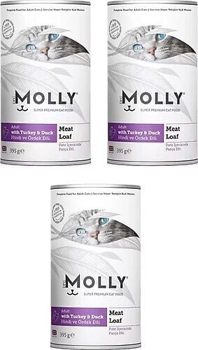 MOLLY 12'Lİ PATE KONSERVE  KEDİ HİNDİ-ÖRDEK ETLİ  395 GR